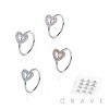 12PCS OF CZ PAVED HEART 316L SURGICAL STEEL O-RING NOSE HOOP BOX